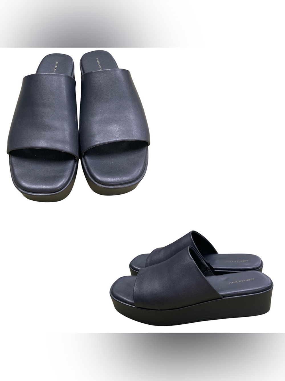 American Eagle Outfitters Black Leather Platform Slide Mules S10